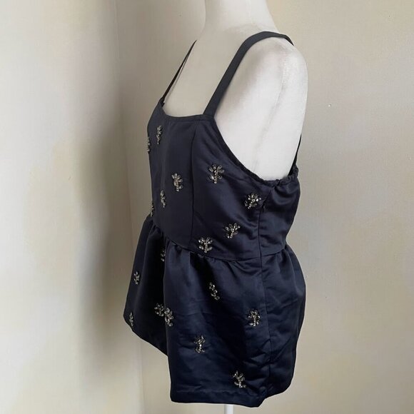 Anthropologie Dhruv Kapoor Beaded Rhinestone Satin Navy Diamante Sleeveless - Picture 7 of 10